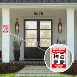 Factory Crafts USA | No Soliciting No Exceptions Sign | Bright Red White Black | Durable High Visibility Weather resistant PVC warning Sign | 7" x 9.8" Exterior/outdoor Sign | Made in the USA