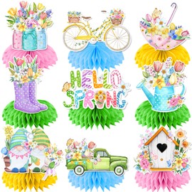 Spring Decorations Honeycomb Centerpiece,9pcs Spring Table Decorations Centerpiece Hello Spring Decorations for Home,Office,Picnics,Spring Indoor Outdoor Decorations