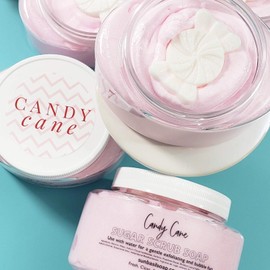 Candy Cane Peppermint Whipped Sugar Scrub Soap. Christmas stocking stuffers. Holiday gifts