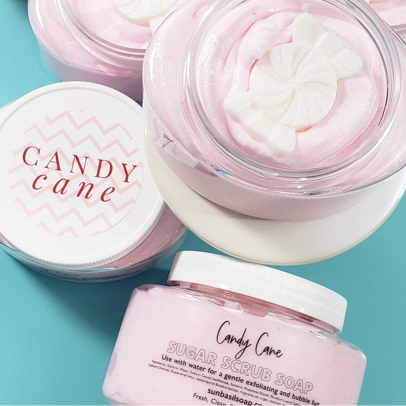 Candy Cane Peppermint Whipped Sugar Scrub Soap. Christmas stocking stuffers.