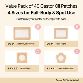 awwawe Castor Oil Pack Wrap (40 Count), 4 Sizes, Disposable Cotton Patches, Leak-Proof, Skin-Friendly and Breathable, for Belly, Joints and Body Care (Oil Not Included)