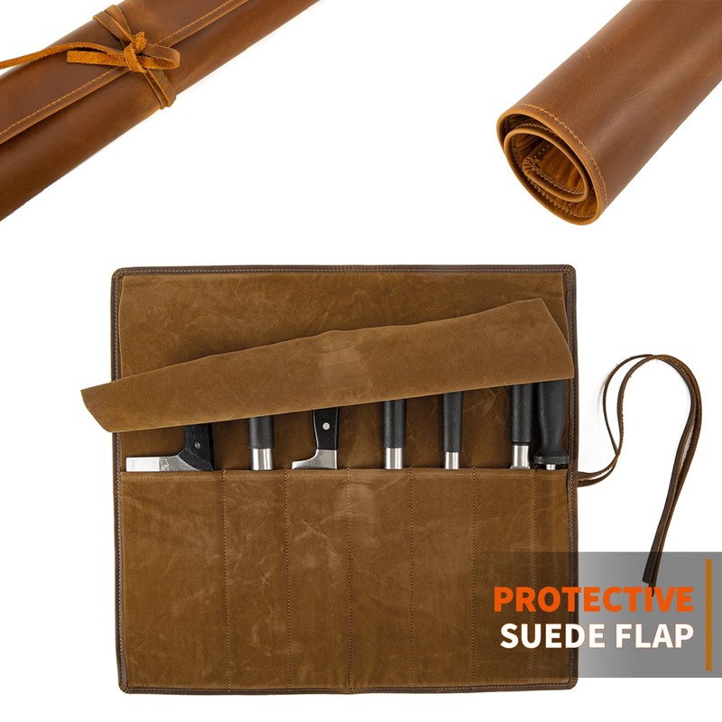 Genuine Leather Knife Roll, Knife Bags for Chefs Professional, Small