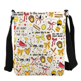 JYTAPP Softball Sports Bow Crossbody Bag Softball Player Game Bag Gift for Team Coach Fans Bow Lover Gift (Beige)