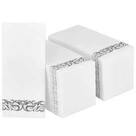 LEKOCH Pack of 100 Disposable Napkins, White with Grey Design, Air Laid Fabric-Like Napkins for Weddings, Premium Quality, 43 x 30 cm