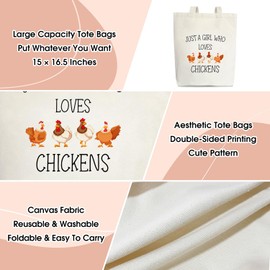 Chicken Tote Bag, Chicken Gifts for Women Canvas Tote Bag, Chicken Lover Gifts for Chicken Farmer Owner, Women, Teen, Daughter, Cute Tote Bag Shopping Reusable Grocery Beach Shoulder Bag /A01
