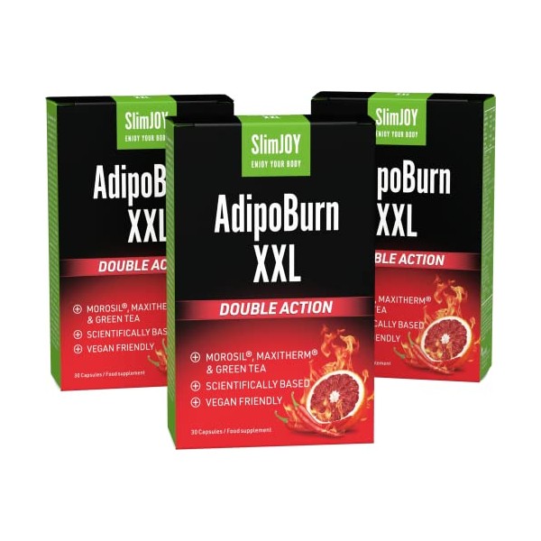SlimJOY AdipoBurn XXL - Extract of Green Tea Leaves, Cayenne and Caffeine - with Free E-Book Guide - 3 x 30 Capsules