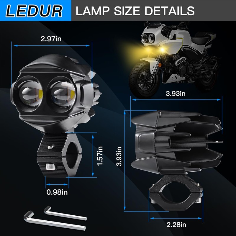 LEDUR Motorcycle Auxiliary Lights Kit White Amber Strobe LED Driving