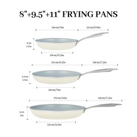 BECIGAR 9.5 inch Ceramic Frying Pan with Stainless Steel Handle - Perfect Non Stick Frying Pans for Steak & Non Stick Cooking - Ceramic Pans Frying Pan Trendy Kitchen Essential for Young Chefs