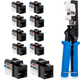 SATMAXIMUM RJ45 Punch Down Tool Kit for 45° Keystone Jacks, Speed Termination Tool with 10 Pack Cat6 45° Keystone Connectors (Black)