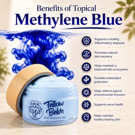 Bálsamo de sebo de res alimentado con pasto batido infundido con azul de metileno de AzulBotanicals, antienvejecimiento, humectante, estrías, rosácea, psoriasis, eczema, acné, todo tipo de piel, ingredientes orgánicos 1,7 oz