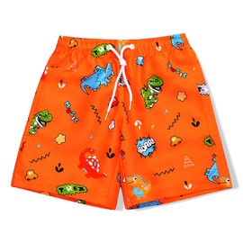 SPTRAMLE Boys Swim Shorts, Quick-Dry Board Shorts Boys Swim Trunks for Toddler Kids Boy 4-5 Years Orange Dinosaur