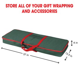 Primode Christmas Wrapping Paper Storage Box with Pockets | Long Gift Wrap Storage Container Bag (37” x 14” x 4”) Constructed of Durable 600D Oxford Material (Green)