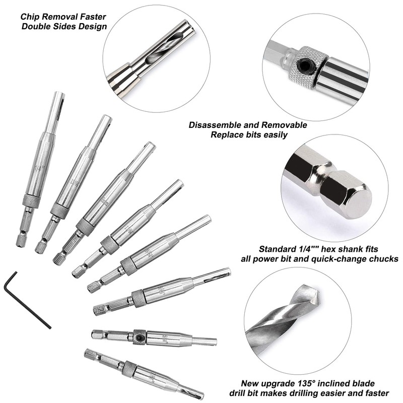 Hinge Drill Bit Self-Centring HSS Drill Bit 17 Pieces Hole