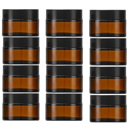 TEXIJUSO 1 oz Amber Glass Jars with Lids, 12 Pack Empty Cosmetic Containers with Inner Liners, Round Small Bottles for Lotions Creams Apothecary Lip Balm Powders Ointments