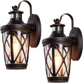 VIANIS Motion Sensor Outdoor Porch Lights Wall Mount, 2-Pack Modern Dusk to Dawn Exterior Lighting Fixtures, Oil Rubbed Bronze Gold Trim Wall Lanterns for Garage, Waterproof Coach Lights for House