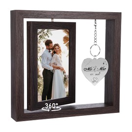 WanZEXine Wedding Gifts for Couples 2025, 4x6 Double-Sided Floating Rotating Picture Frame, Engagement Wedding Registry Bridal Shower Gifts for Mr and Mrs Couples Bride and Groom Valentine(Brown)