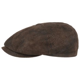Stetson Hatteras Pigskin Leather Cap Men | flat caps newsboy with peak, lining Summer-Winter | XXL (62-63 cm) brown