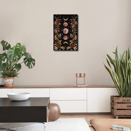 TISHIRON Canvas Wall Art Moon Garden Surrounded by Vines and Flowers Prints Art for Living Room Bedroom Office Wall Decoration New Year Gift Framed Ready to Hang 8x12inch(20x30cm)