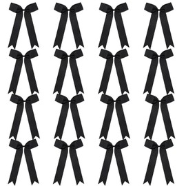 chiduerm 16Pcs Cheerleading Bows Long Tail Skinny Cheer Hair Bows Grosgrain Ribbon Elastic Bands Handmade Ponytail Holder for Cheerleading Girls School College Sports (Long Black)