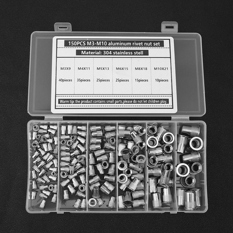 150Pcs M3-M10 Rivet Nut 304 Stainless Steel for Fastening Piece