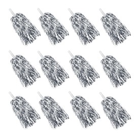 12PCS Silver Cheerleading Pom Poms Metallic Foil Cheer Pom Poms with Baton Handle for Game Sports Squads Dancing Party Football Basketball Club Spirit Sports