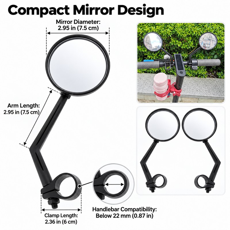 2-Piece Universal Bike Rearview Mirrors – 360° Rotating Handlebar Mirrors