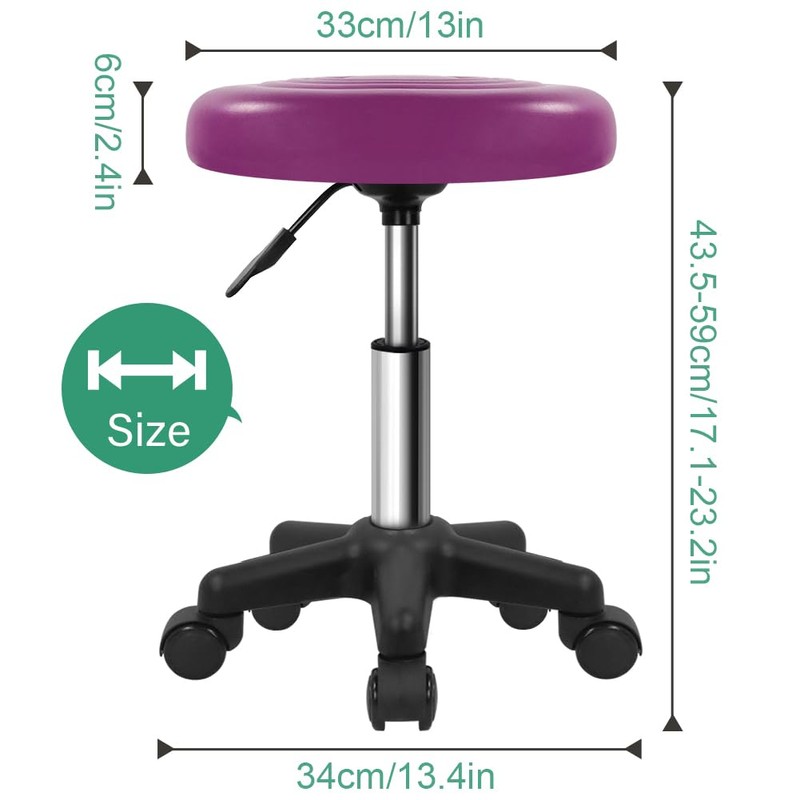 FURWOO Round Swivel Stool with Wheels PU Leahter Rolling Stool