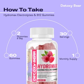 Hydromax Electrolytes Gummies – 60-Count Electrolyte and 1500mcg B12 Vitamin Gummies – Soft Chewable Gummies for Energy Support, Hydration Boost, Muscle Recovery