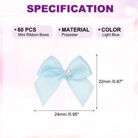 PATIKIL 60 Pcs Mini Ribbon Bows, Flower Pearl Sewing Appliques Decoration for DIY Craft, Wedding, Christmas, Scrapbooking(Light Blue, 0.8 x 0.9 Inch)