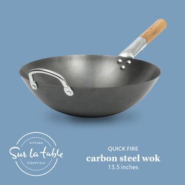 SUR LA TABLE Kitchen Essentials Quick Fire Carbon Steel 13.5" Flat Bottom Wok