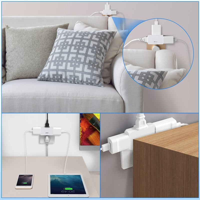 3 Pack AC Flat Wall Outlet Extender Flat Plug Adapter