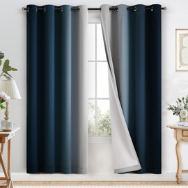COSVIYA 100% Blackout Curtains for Bedroom with White Back, Double Layer Thermal Insulated Noise Reducing Grommet Window Curtains(52x72 Inch, Ombre Navy Blue, 2 Panels)