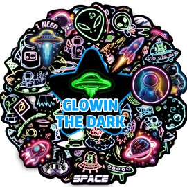 75 Pcs Neon Astronaut Space Stickers for Kids Glow in The Dark, Waterproof Planets Sticker for Water Bottle, Vinyl Laptop Decals for Teens Girls Boys Adults