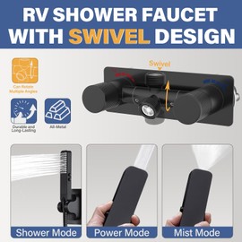 RV Shower Faucet with Hose and shower Head, All Metal Camper Shower Faucet, Outside Shower Valve RV Shower Head for RV, Motorhome, Camper (Black)