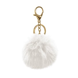 LHDOS Fluffy Plush Ball Car Keychain, Cute Car Charm for Women Girl, Car Decoration Key Ring for Purse, Handbag, Backpack (White)