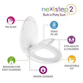 Mayfair NextStep2 Toilet Seat with Built-In Potty Training Seat, Slow-Close, Easy Clean, Removable that will Never Loosen, ROUND, White | Mayfair