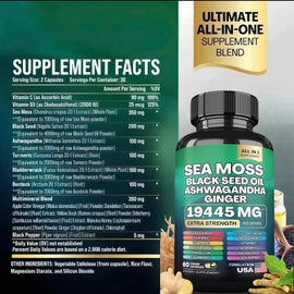 HealthyFinds Sea Moss Black Seed Oil Ashwagandha Ginger Capsules with Turmeric Bladderwrack Burdock & Vitamin C Vitamin D3 with Elderberry Manuka Dandelion Yellow Dock Iodine Chlorophyll ACV