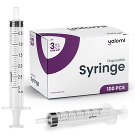 3mL Luer Slip Syringe | Sterile & Individually Wrapped | For Professional, Industrial & Personal Use | 100 Pack | Yalomi (Box of 100)