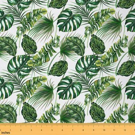 Erosebridal Palm Leaves Fabric by The Yard Hawaiian Upholstery Fabric Monstera Banana Leaves Indoor Outdoor Fabric Summer Tropical Leaves Decorative Fabric, Craft Patchwork, DIY, Green White 2 Yards