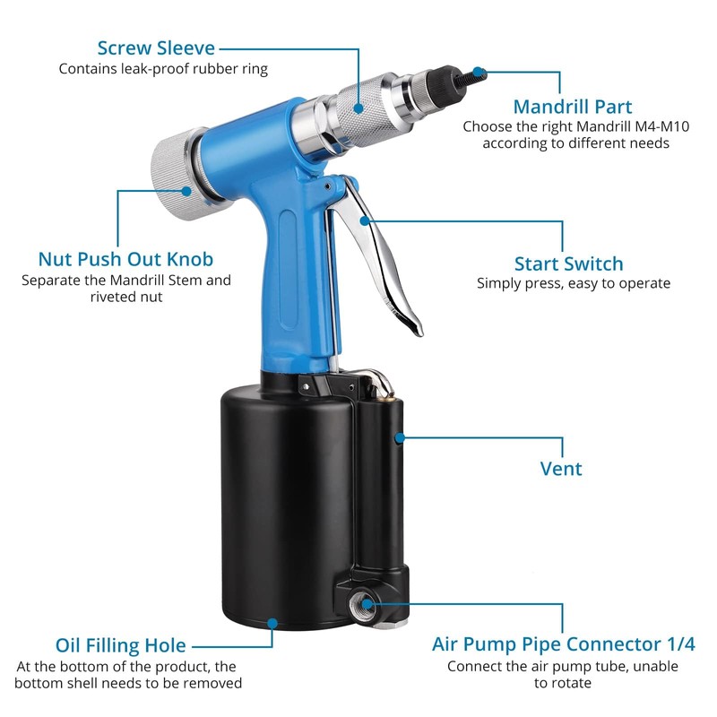 AUTOUTLET Heavy Duty Pneumatic Rivet Nut Gun with 100PCS Rivet