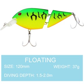 SEABUZZ Wobbler for Pike & Catfish and Zander 37 g x 12 cm Flat Runner 1.5-2 m - Fishing Lure with 2 Treble Hooks - Predator Fishing Bait - Artificial Bait - Pike Bait - Fishing Lures - Fishing Lures