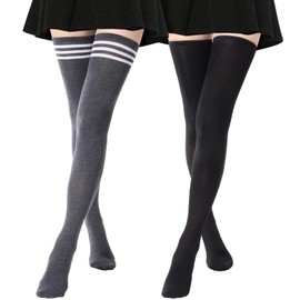 AQOKKA Extra Long Thigh High Socks for Women Striped Over Knee Thigh Socks Long Boot Thigh High Stockings Leg Warmers