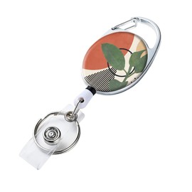 Badge Reel Retractable Badge Holder with Retractable Keychain for Keys Cute Name Nurse Decorative Badge Reels with Belt Clip on ID Card Holders (Modern Abstract Leaves A-1)