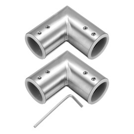 sourcing map 2pcs Corner Curtain Rod Connector, 90 Degree Window Curtain Rods with Hex Wrench for 1 Inch OD Bay Window, Brushed Silver