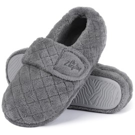 LazyStep Women's Nana Adjustable Slippers with Wide Width, Soft Curly Memory Foam Loafer Closed Back Slippers for Ladies Indoor (Grey, Size 9-10)