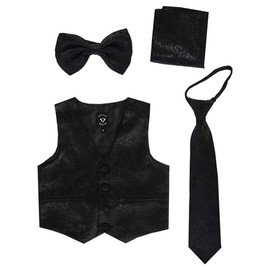 iGirlDress - Conjunto de chaleco de satén formal de 4 piezas para niños, Cachemira negra, 3-6 Meses