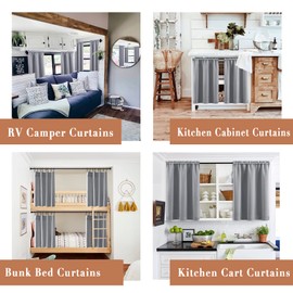 XTMYI Short Curtains for Windows,Waterproof Blackout Front Door Window Curtain for French Door Glass,Light Grey,36 Inch Length