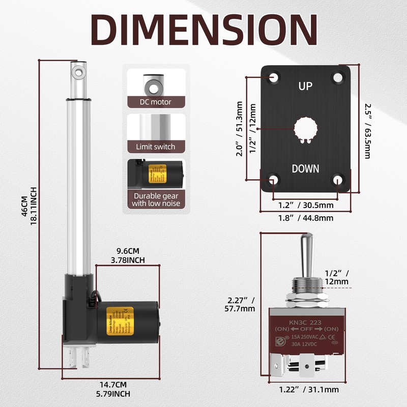 12V Linear Actuator, 10 Inch Stroke Heavy Duty Electric Actuator