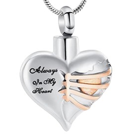 Heart Cremation Urn Necklace Pendant for Human Ashes - A Piece of My Heart Lives in Heaven Memorial Keepsakes Cremation Jewellery, Stainless Steel, No Gemstone
