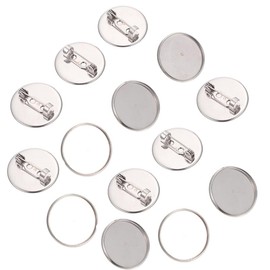 TEHAUX 20pcs Flat Round Brooch Pins - 30mm Stainless Steel Trays Base with Clasps Pin Disk, Blank Bezel Cabochon Base Settings for DIY Corsages Badges Jewelry Making Craft, Silver